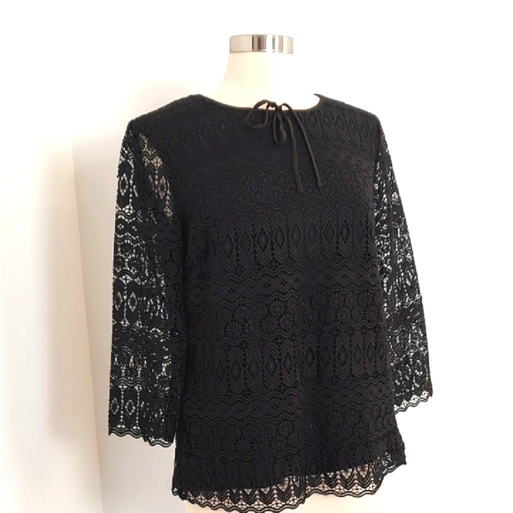 Talbots Woman's Black Lace 3/4 Sleeve Tunic Top/Size M (NWT)